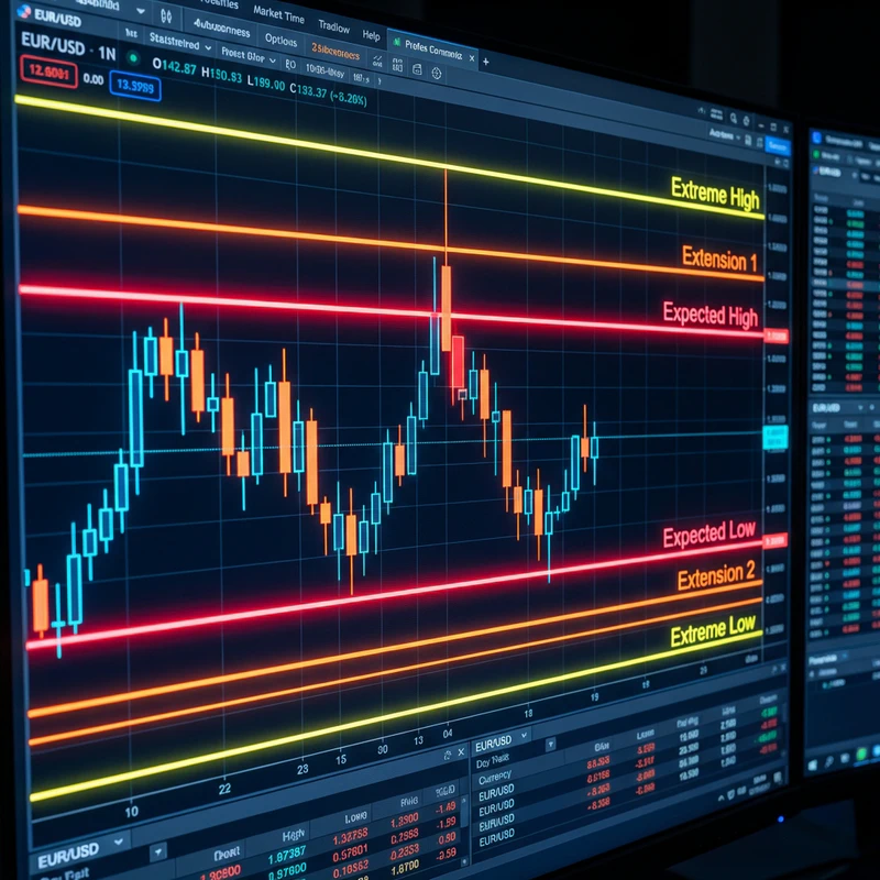Chart showing Price respecting the Red Expected High/Low lines
